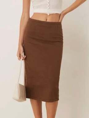 American Apparel Brown Ponte Pencil Midi Skirt
